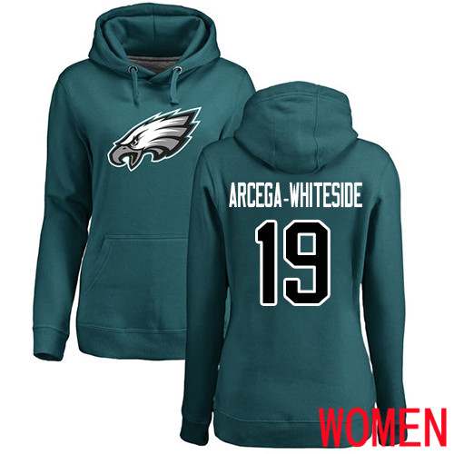 Women NFL Philadelphia Eagles 19 JJ Arcega-Whiteside Green Name and Number Logo Pullover